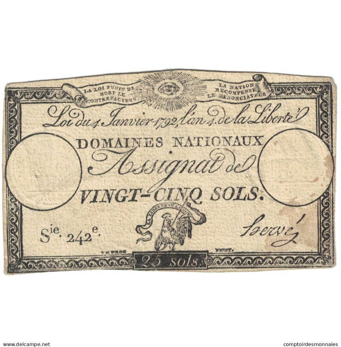 France, 25 Sols, Serie 242, TB+, Fayette:ASS.25A, KM:A55 - Assegnati