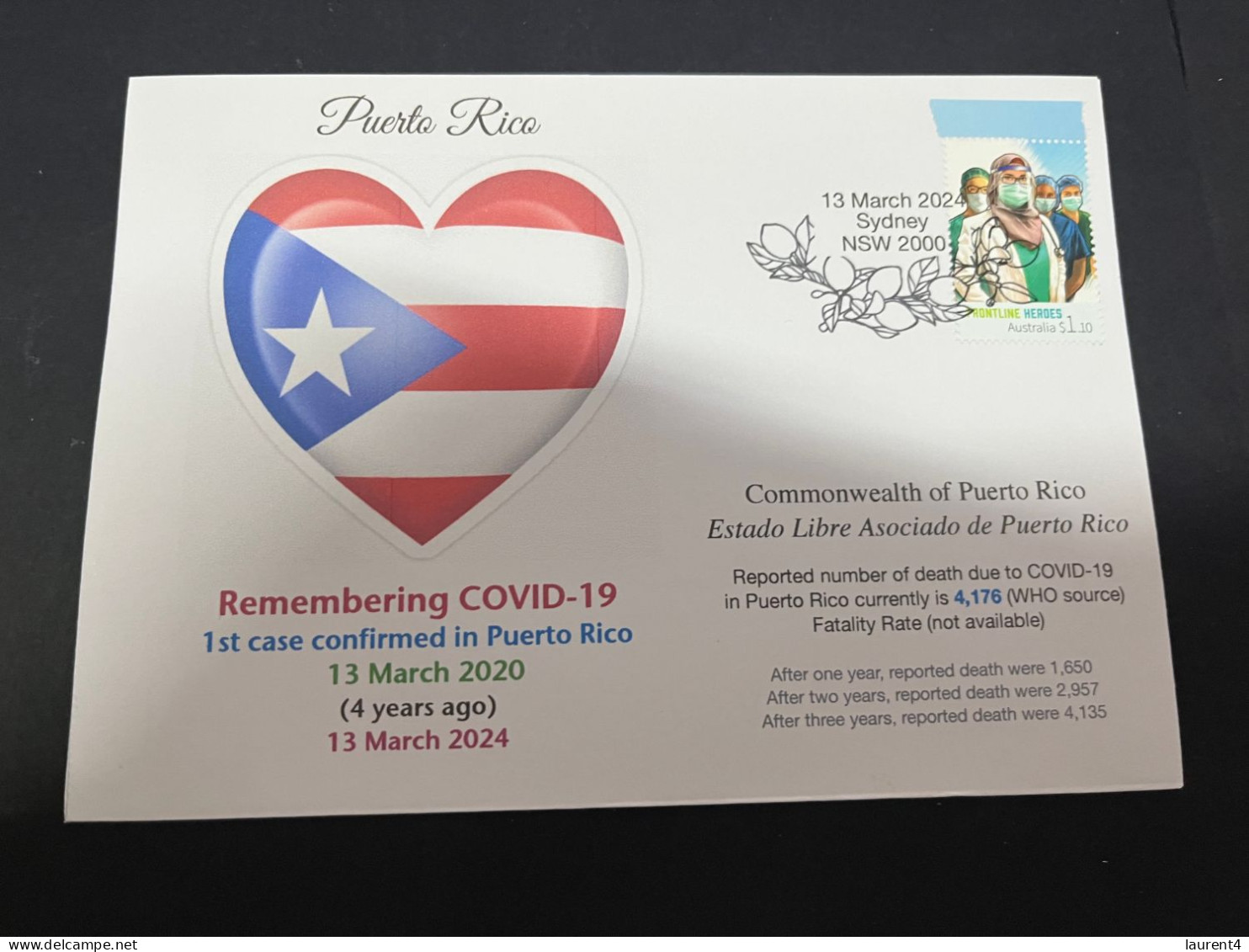 13-3-2024 (2 Y 52) COVID-19 4th Anniversary - Puerto Rico - 13 March 2024 (with OZ COVID-19 Doctor Stamp) - Disease