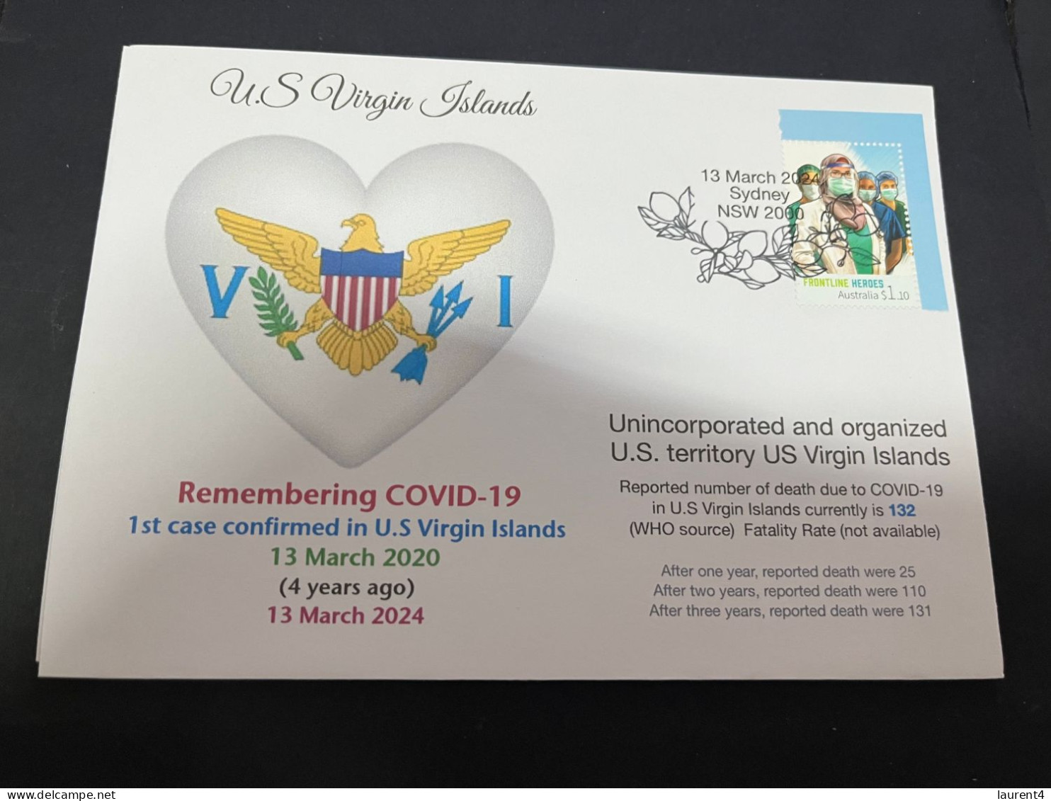 13-3-2024 (2 Y 52) COVID-19 4th Anniversary - US Virgin Islands - 13 March 2024 (with OZ COVID-19 Doctor Stamp) - Disease