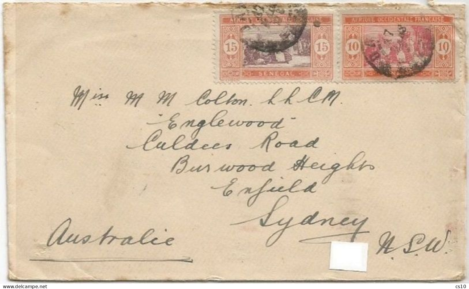 AOF French Senegal CV Dakar 17mar1920 With C15 + C10 To Sydney NSW Australia - Extremely Scarce Destination !!! - 1906-08 Palmiers – Faidherbe – Ballay