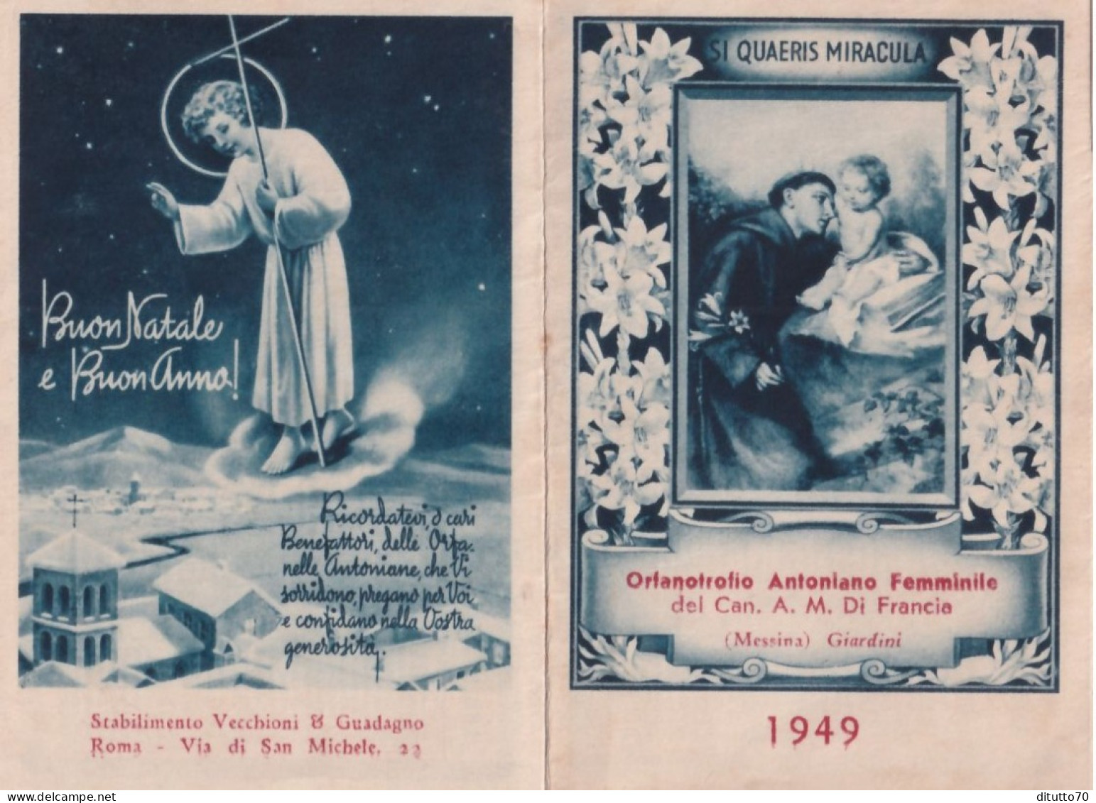 Calendarietto - Orfanotrofio Antoniano Femminile  Del Can A.m.di Francia - Giardini - Messina- Anno  1949 - Petit Format : 1941-60