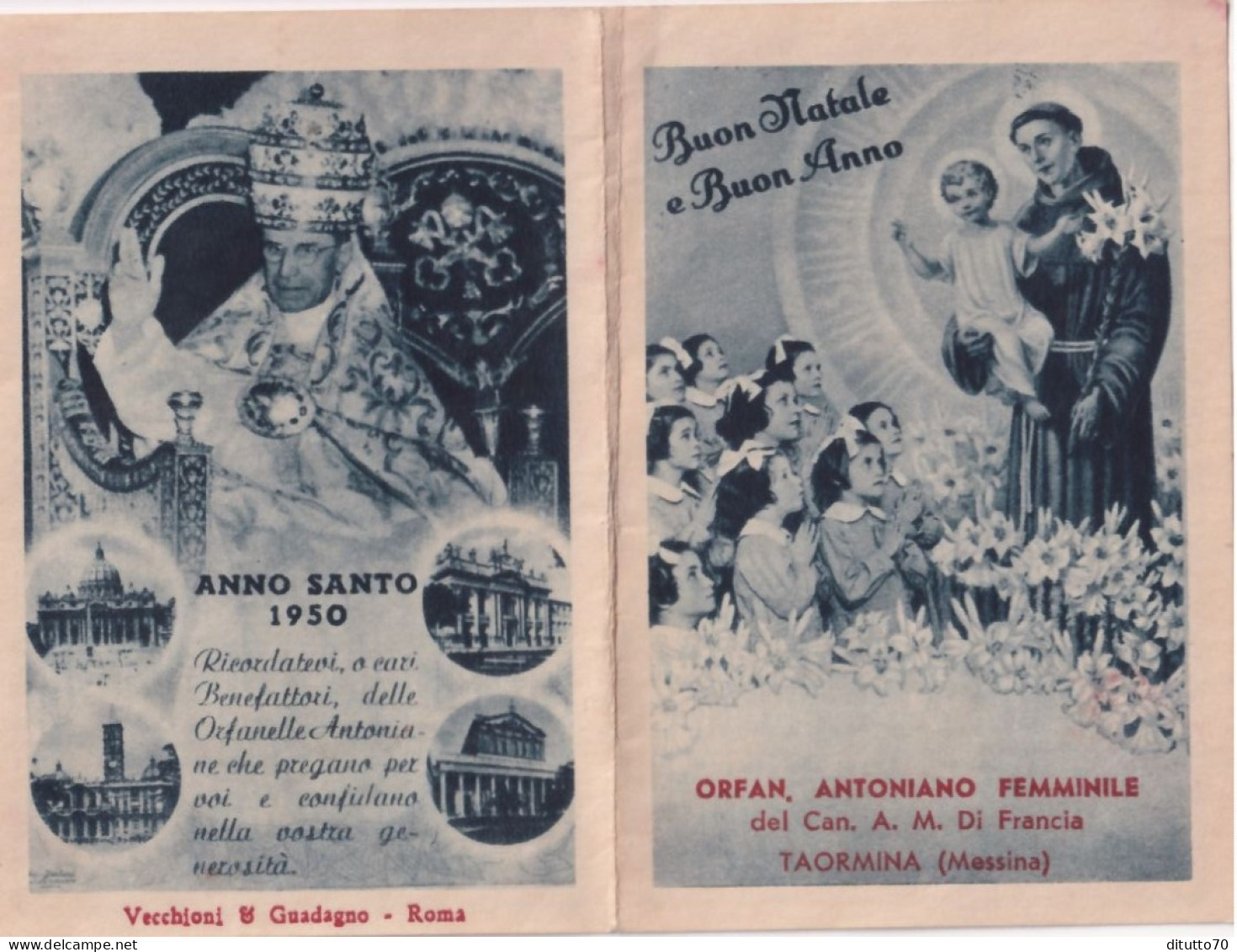 Calendarietto - Orfanotrofio Antoniano Femminile  Del Can A.m.di Francia - Giardini - Messina- Anno  1950 - Kleinformat : 1941-60