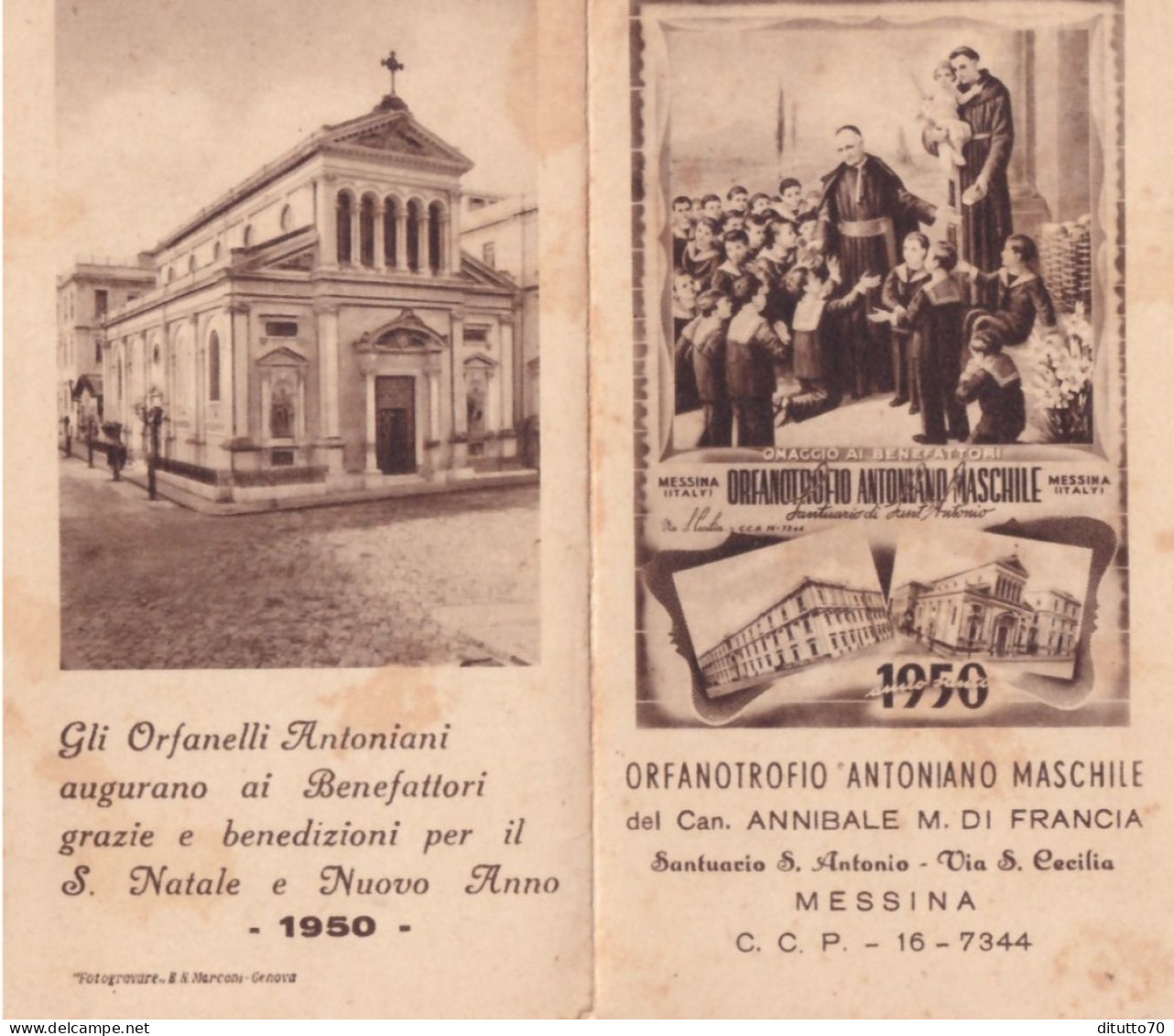 Calendarietto - Orfanotrofio Antoniano Maschile - Del Can A.m. Di Francia - Messina - Anno  1950 - Tamaño Pequeño : 1941-60