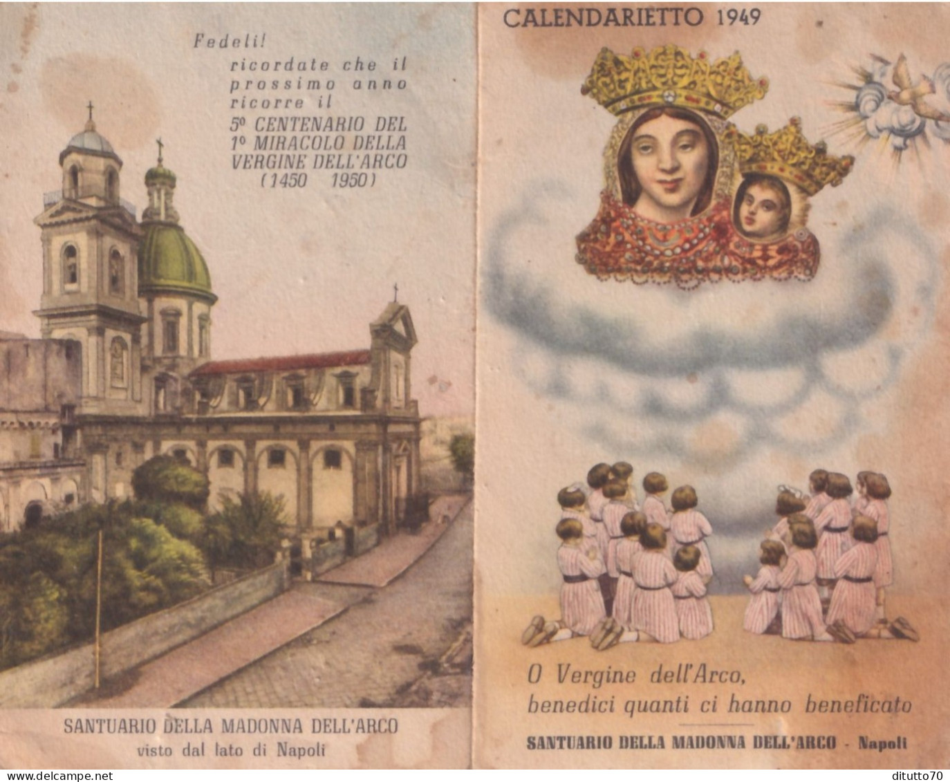 Calendarietto - Santuario Della Madonna Dell'arco - Napoli - Anno  1949 - Petit Format : 1941-60