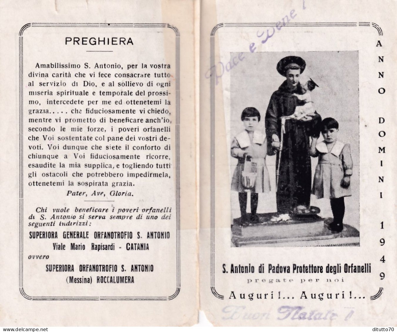 Calendarietto - Superiora Orfanotrofio S.antonio - Roccalumera - Messina - Anno 1949 - Small : 1941-60