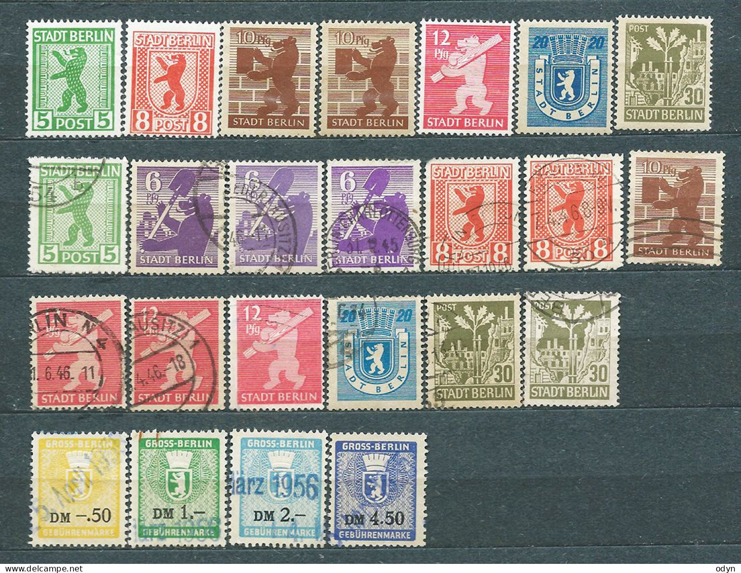 Germany, Allied Occup., 1945, Lot Of 20 Stamps From Set MiNr 1-9, Includ. MiNr 3 B, And 4 Fee Stamps - Used And Some (*) - Berlin & Brandenburg