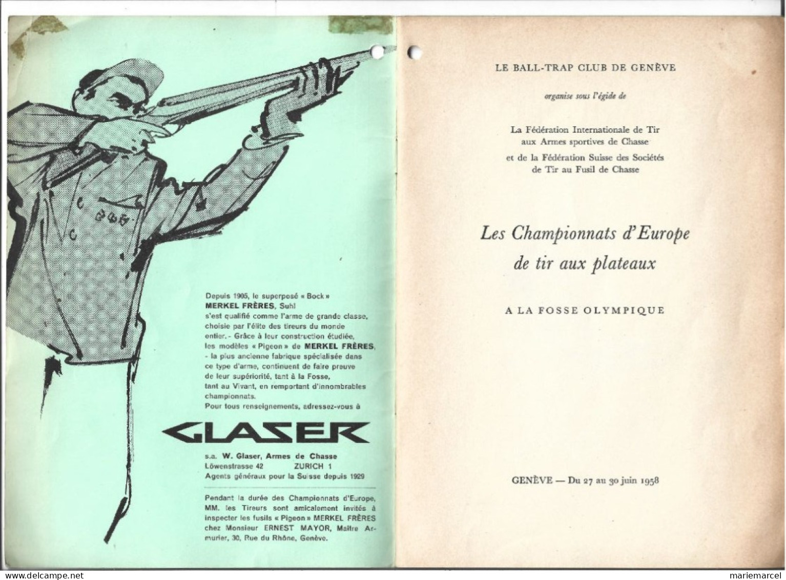 CHAMPIONNATS D'EUROPE DE TIR AUX PLATEAUX. 1958. SUISSE. NOMBREUSES PUB. MONTRES. - Caza/Pezca