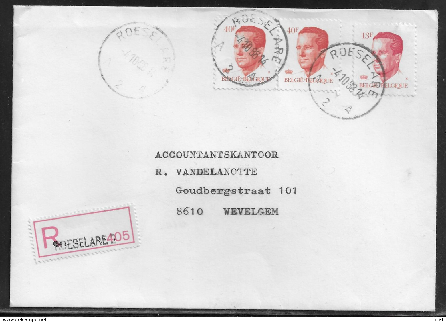 Belgium. Stamps Sc. 1092, 1098 On Registered Letter, Sent From Roeselare On 4.10.1988 For Wevelgem - 1981-1990 Velghe