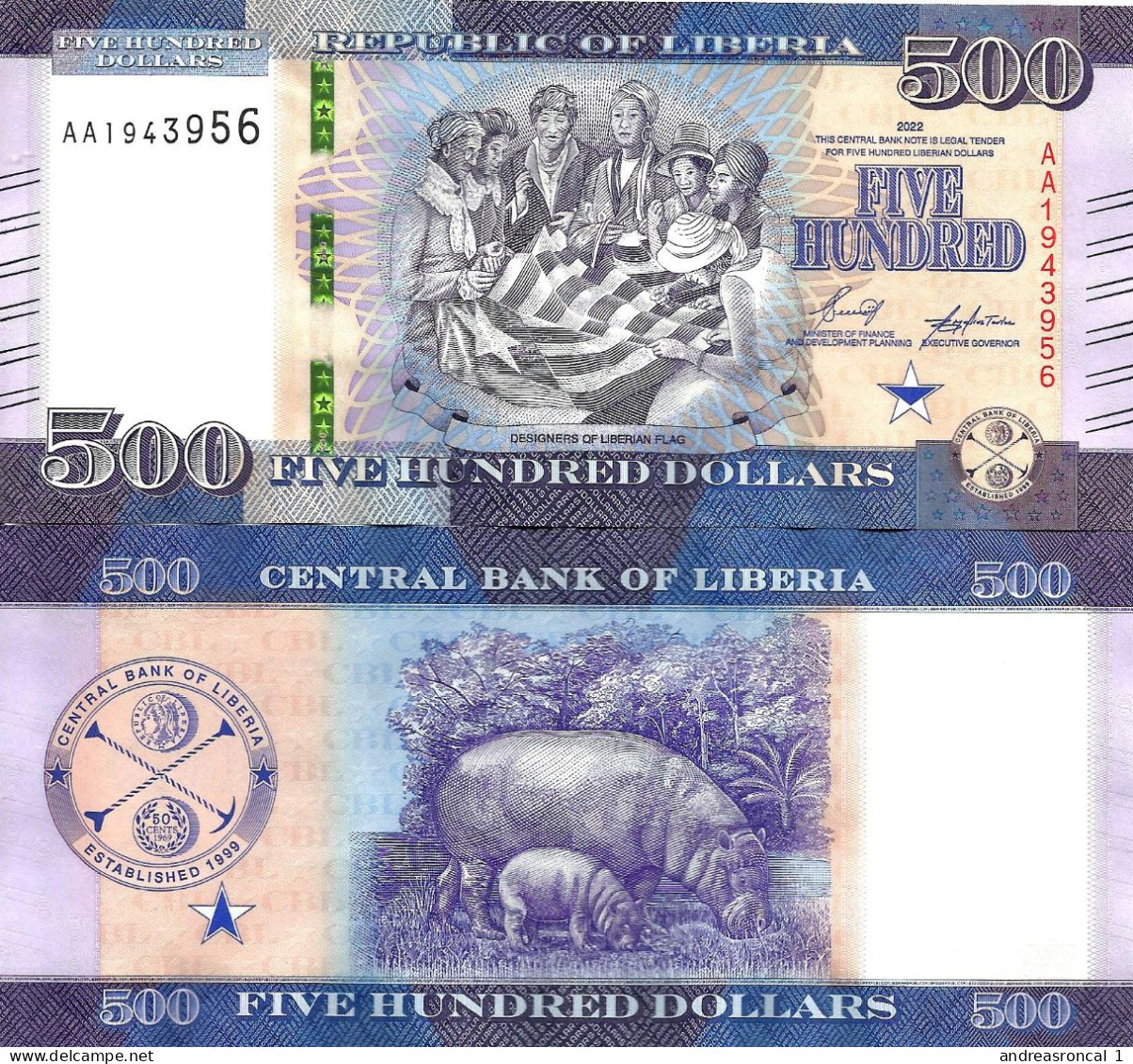 Liberia 500 Dollars 2022 P-42 UNC - Liberia