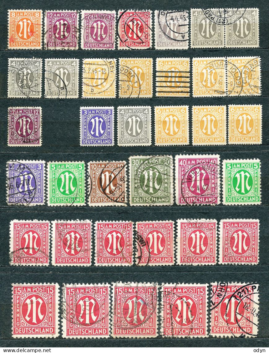 Germany, Am/Brit Zone 1945, Lot Of 37 Stamps From Set SMiNr 1-9 + 10-15 - Used And Some (*) - Afgestempeld