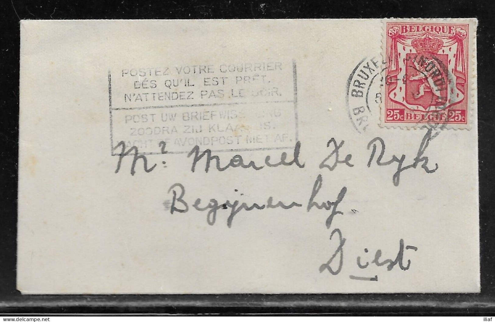Belgium. Stamps Sc. 270 On Commercial Letter, Sent From Bruxelles On 5.11.1938 For Diest Belgium - 1935-1949 Piccolo Sigillo Dello Stato