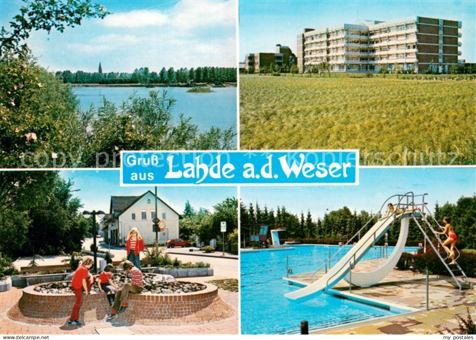 73666698 Lahde Weser Panorama Wohnblock Brunnen Schwimmbad Lahde Weser - Petershagen