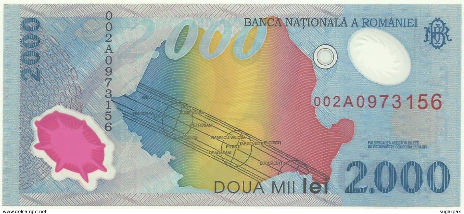 ROMANIA - 2.000 Lei - 1999 - Pick 111.a - Unc. - Série 002A - Total Solar ECLIPSE Commemorative POLYMER - 2000 - Roumanie