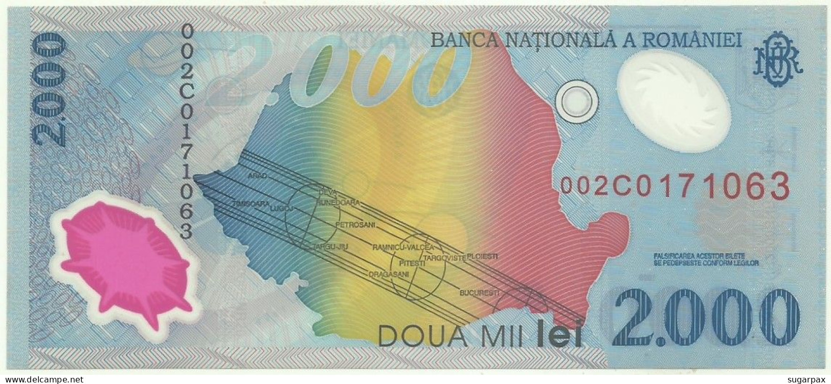 ROMANIA - 2.000 Lei - 1999 - Pick 111.a - Unc. - Série 002C - Total Solar ECLIPSE Commemorative POLYMER - 2000 - Rumania