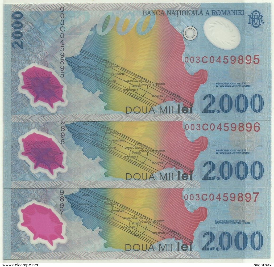 ROMANIA - 3 X 2.000 Lei - 1999 - Pick 111.a - Unc. - Série 003C - Total Solar ECLIPSE Commemorative POLYMER - 2000 - Rumania