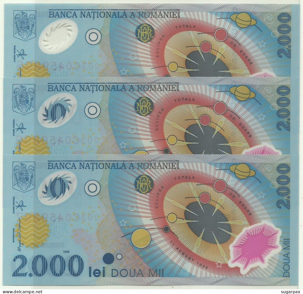 ROMANIA - 3 X 2.000 Lei - 1999 - Pick 111.a - Unc. - Série 003C - Total Solar ECLIPSE Commemorative POLYMER - 2000 - Romania