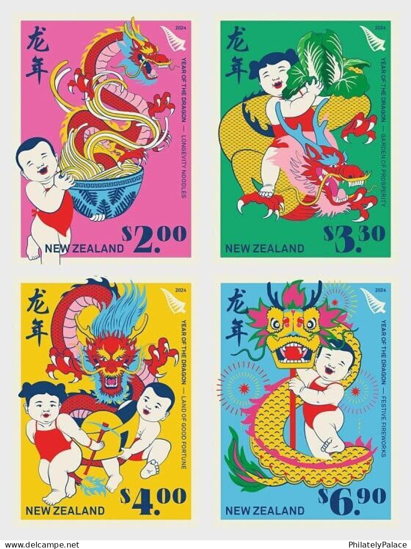 NEW ZEALAND 2023 ZODIAC LUNAR NEW YEAR OF DRAGON 2024 COMP. SET OF 4 STAMPS MINT MNH (**) - Nouvel An Chinois