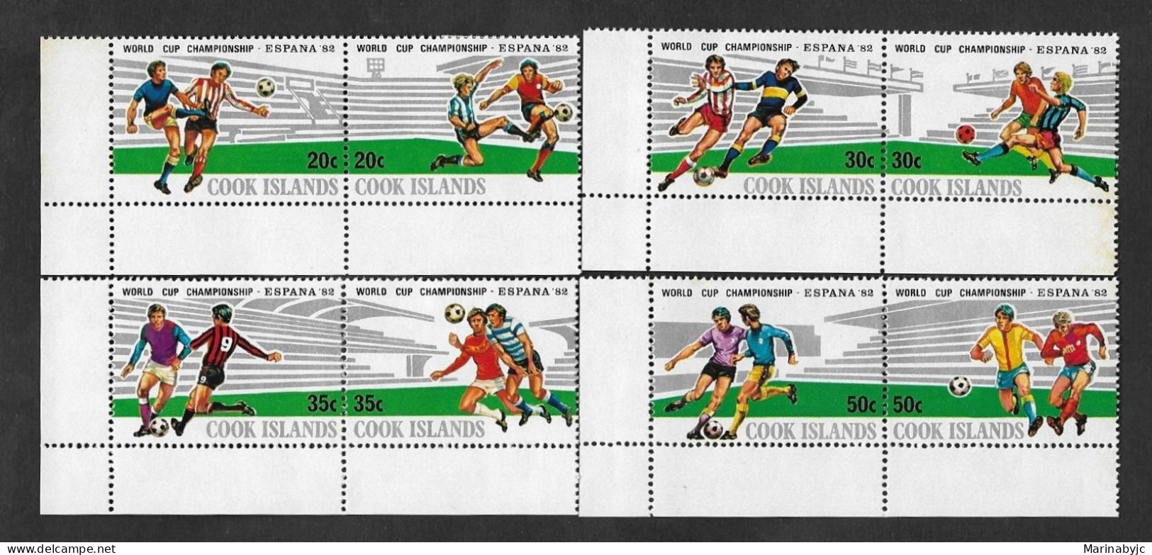 SE)1982 COOK ISLANDS  WORLD FOOTBALL CHAMPIONSHIP SPAIN '82, 8 STAMPS IN STRIP, MINT WITH CHARNELA - Cook