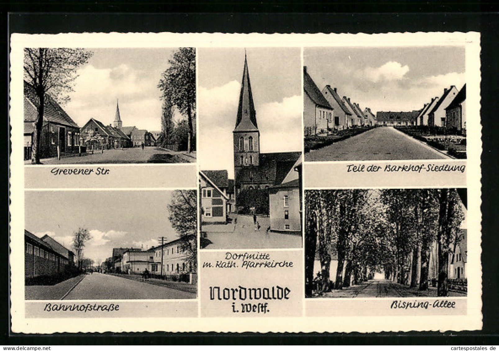 AK Nordwalde /Westfalen, Grevener Strasse, Dorfmitte M. Kath. Pfarrkirche, Teil Der Barkhof-Siedlung  - Greven