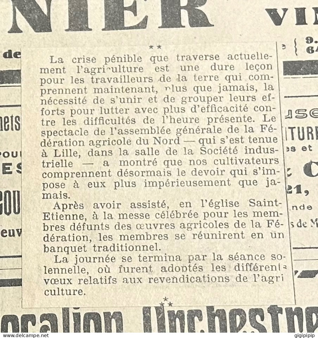 1930 GHI9 L'ASSEMBLEE GENERALE DE LA FEDERATION AGRICOLE DU NORD DEFILE DES DRAPEAUX à Lille - Collections