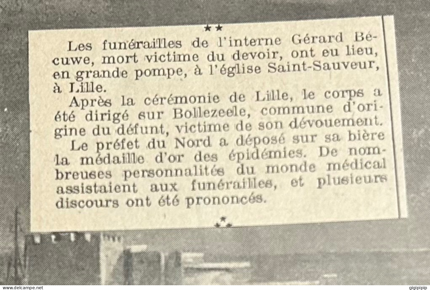 1930 GHI9 FUNERAILLES DE L'INTERNE Gerard BECUWE INTERNES DE L'HOPITAL SAINT-SAUVEUR Lille CHATELET - Collections