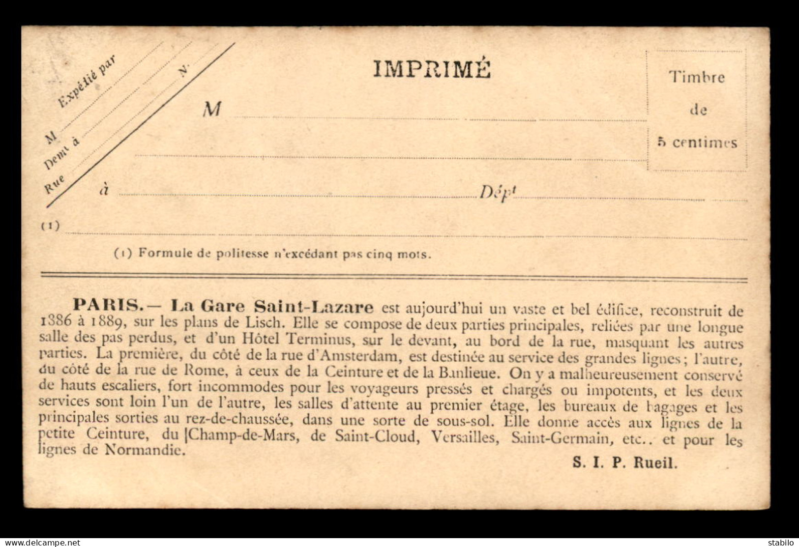 75 - PARIS - LA GARE ST-LAZARE - EDITEUR S.I.P. RUEIL - Konvolute, Lots, Sammlungen