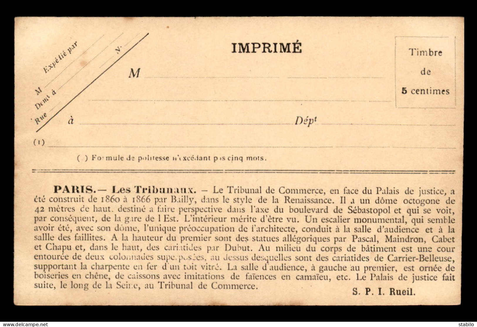 75 - PARIS - LES TRIBUNAUX - EDITEUR S.I.P. RUEIL - Konvolute, Lots, Sammlungen