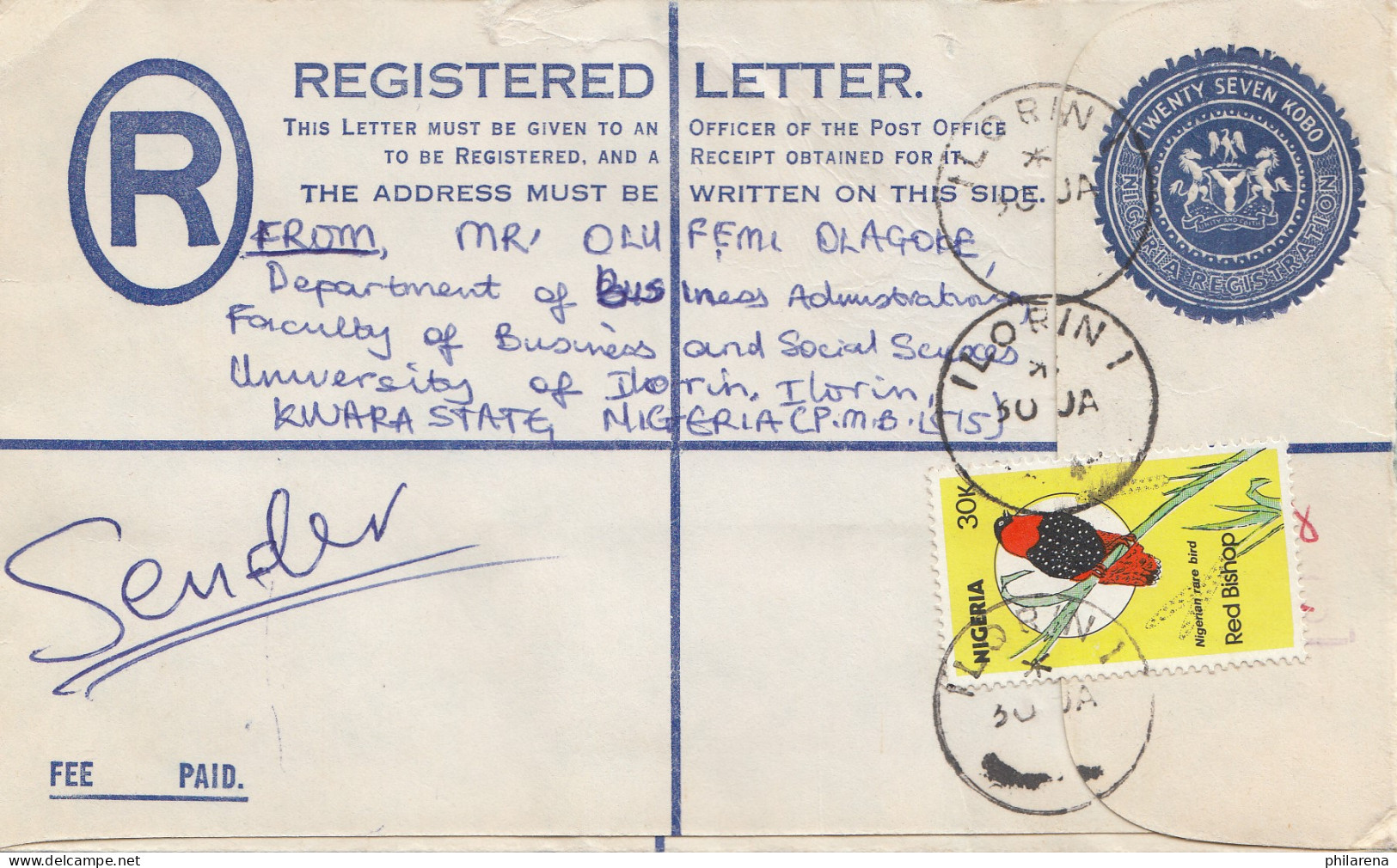 Nigeria: Registered Letter Ilorini To BMW Germany 1985 - Nigeria (1961-...)