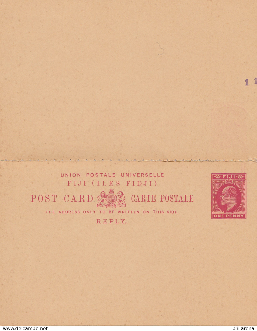 Fiji: Post Card 1909 To S.M.S. Leipzig - Apia - Fiji (1970-...)