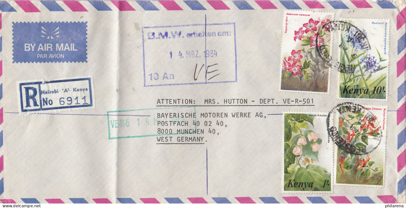 Kenya: Registered Letter Nairobi 1984 To BMW München - Kenya (1963-...)
