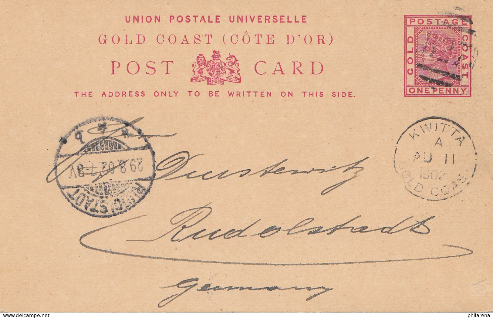 Gold Coast: Post Card 1902 Kwitta To Rudolstadt/Germany - Ghana (1957-...)
