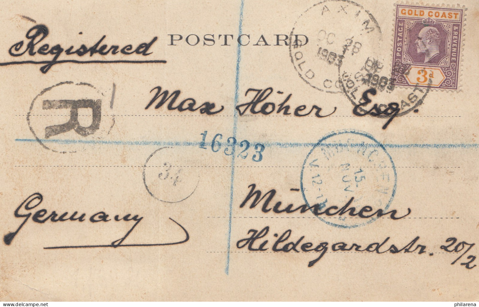 Gold Coast: 1903: Registered Post Card Fernando Po To München - Ghana (1957-...)