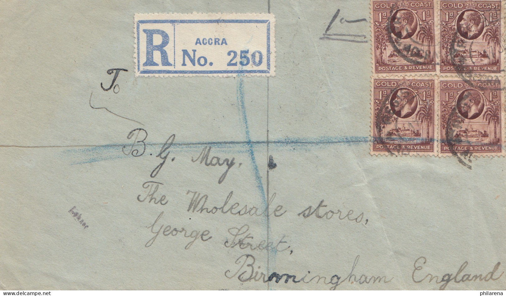 Gold Coast: Registered Aggra To Birmingham 1929 - Ghana (1957-...)