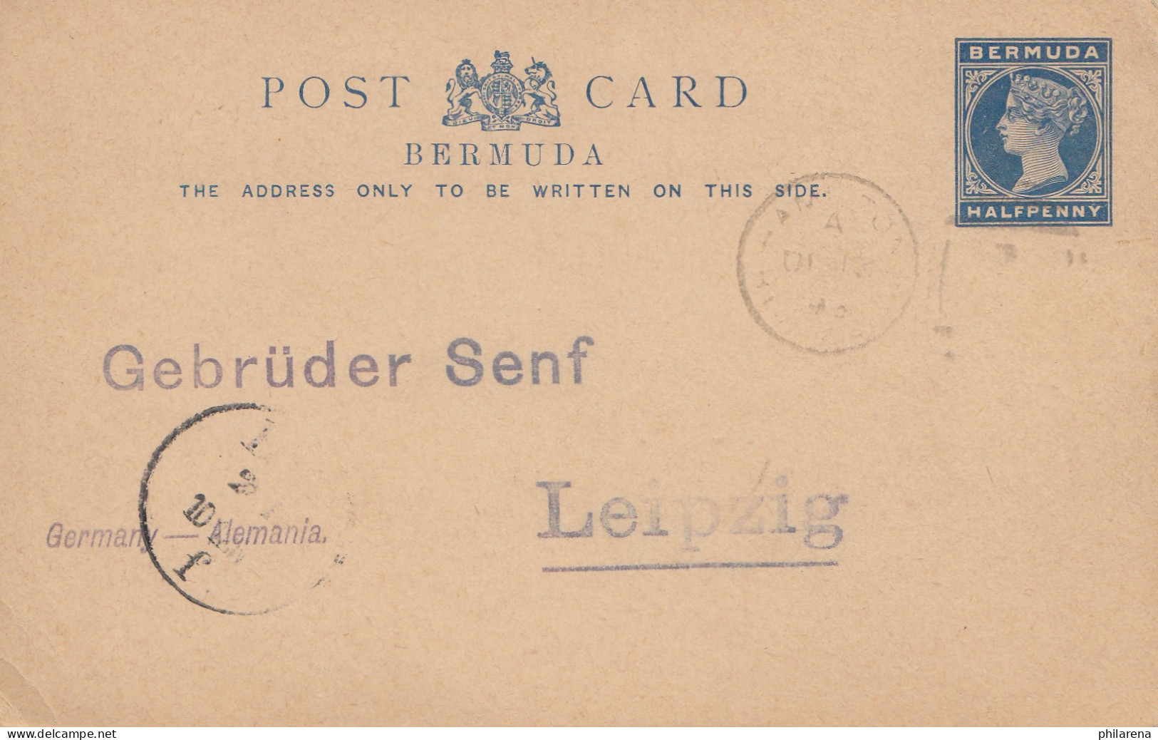 Bermuda: 1893 Post Card - To Gebrüder Senf/Leipzig - Bermuda
