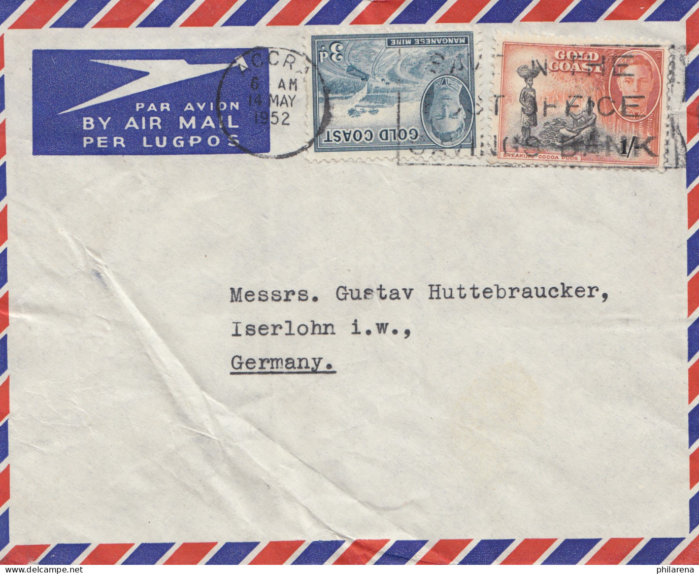 Gold Coast: Air Mail 1952 To Iserlohn - Ghana (1957-...)
