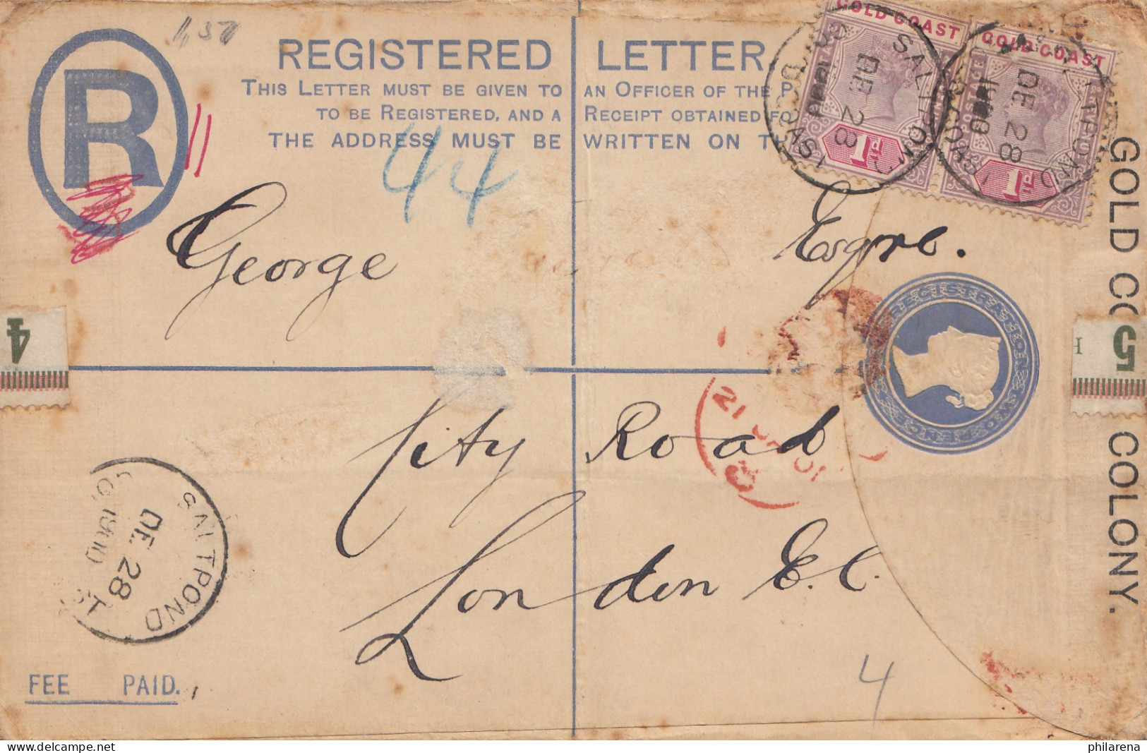 Gold Coast: Registered Letter 1900 Saltpond To London - Ghana (1957-...)