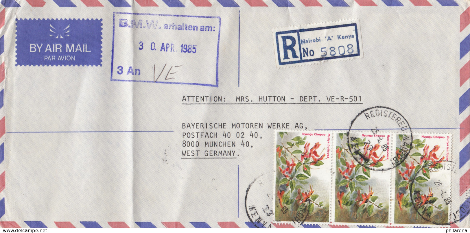 Kenya: Registered Letter Nairobi 1985 To Bayrische Motoren Werke - Kenya (1963-...)