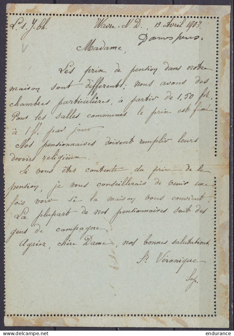 EP Carte-lettre 10c (N°58) Càd WAVRE-NOTRE-DAME /13 AVRIL 1903 Pour BRUXELLES - Transportée Par Tramway Jusqu'à Malines  - Cartas-Letras