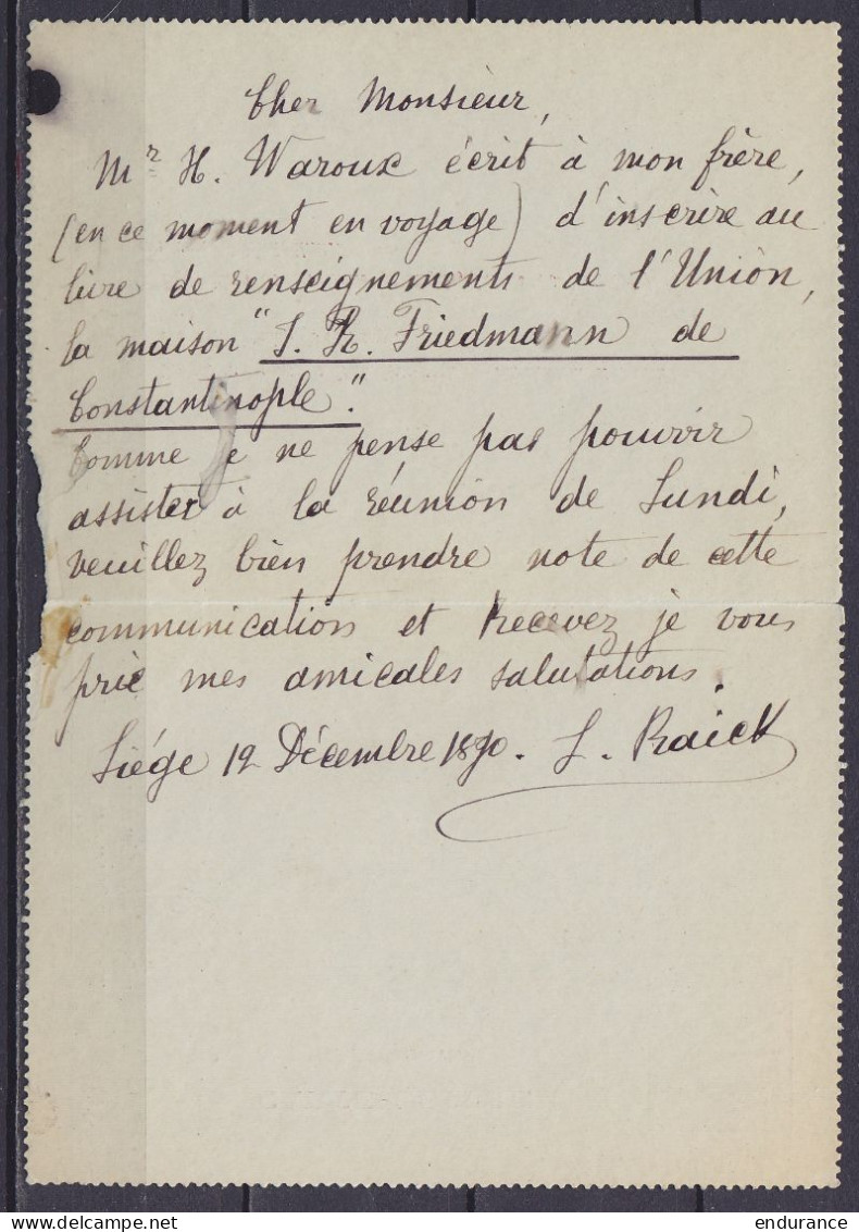 EP Carte-lettre 10c (N°46) "Union Des Fabricants D'Armes De Liège" Càd LIEGE /12 DEC 1890 Pour E/V - Letter-Cards
