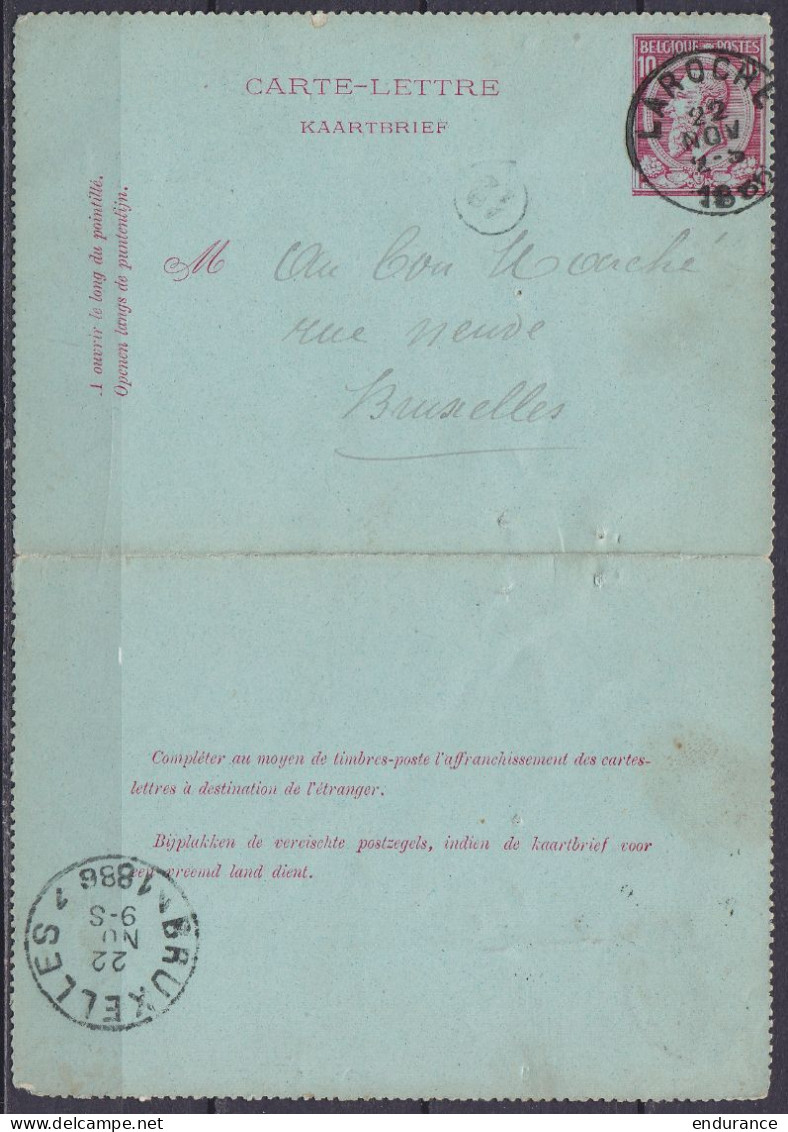 EP Carte-lettre 10c (N°46) De Orho Càd LAROCHE /22 NOV 1886 Pour BRUXELLES (au Dos: Càd Arrivée BRUXELLES 1) - Kartenbriefe