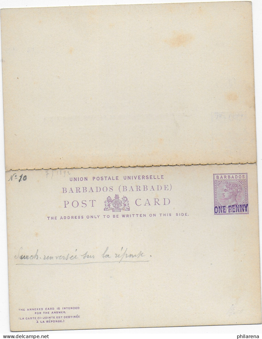 Post Card With Reply Card, Barbados - Barbades (1966-...)