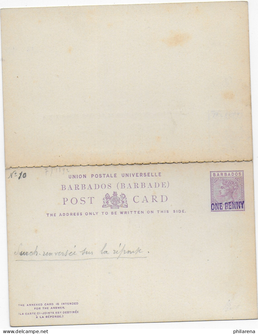 Post Card With Reply Card, Barbados - Barbados (1966-...)