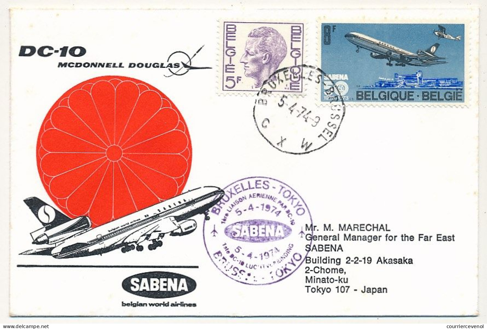 BELGIQUE - 2 Enveloppes SABENA - 1ere Liaison Aérienne - BRUXELLES - TOKYO - 5 Avril 1974 Et Retour - Altri & Non Classificati
