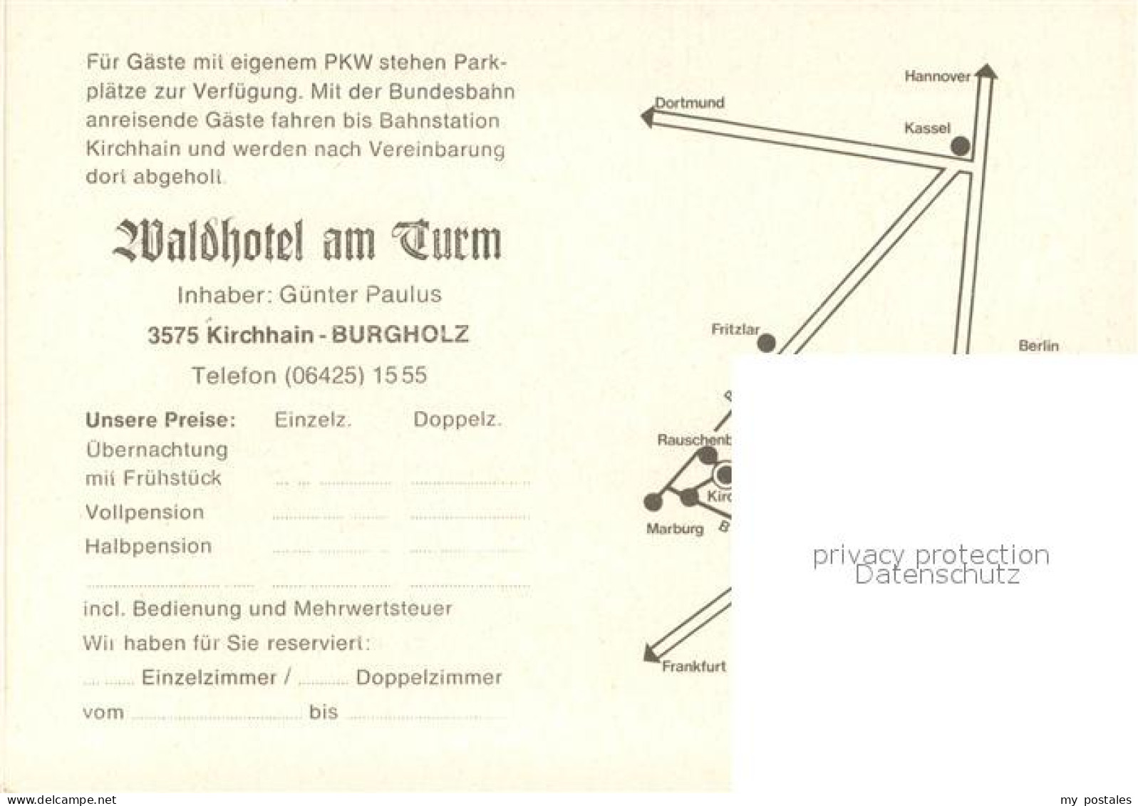 73648567 Burgholz Kirchhain Waldhotel Am Turm Speisesaal Gaststube Kegelbahn Bur - Kirchhain