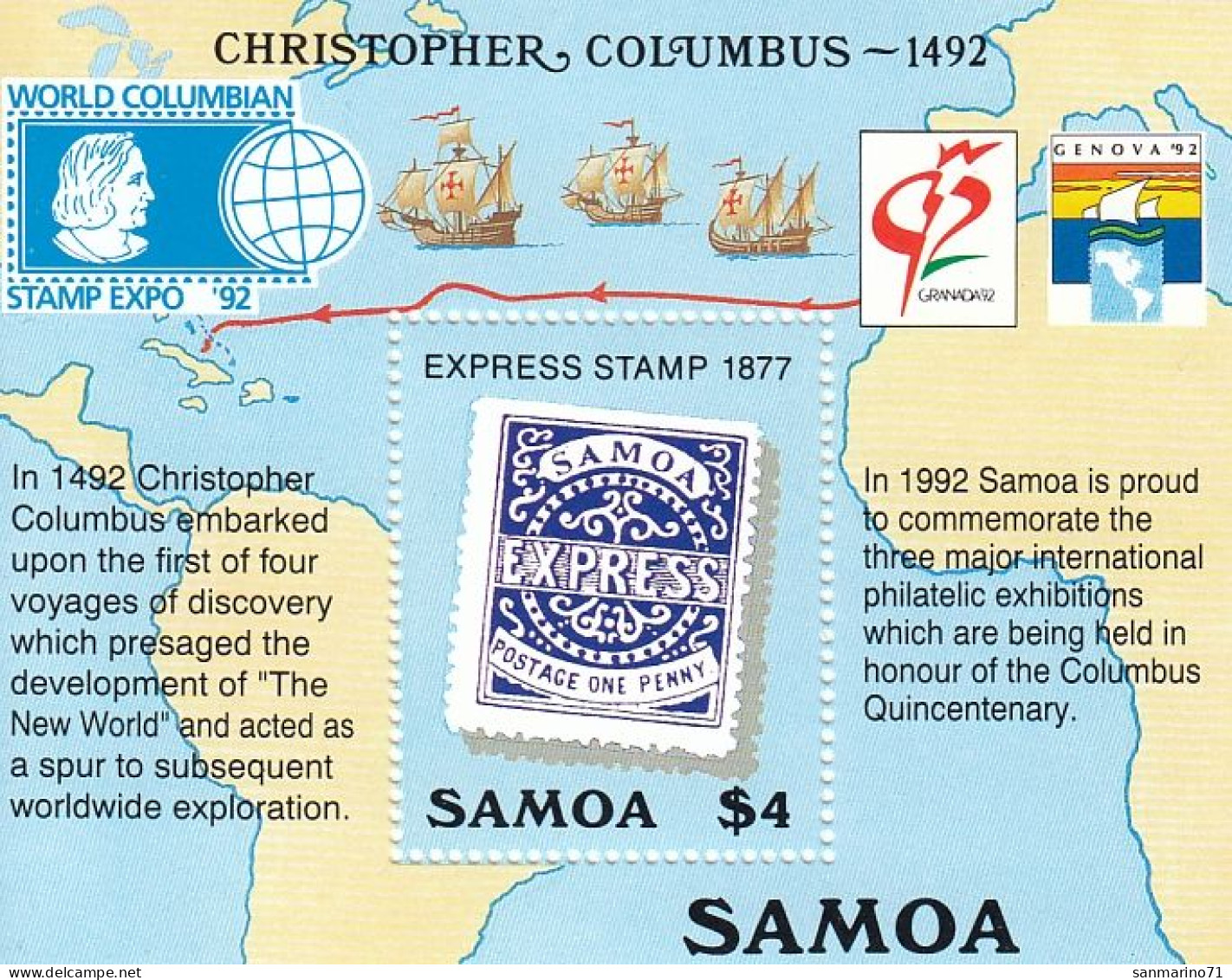SAMOA Block 50,unused - Christoph Kolumbus