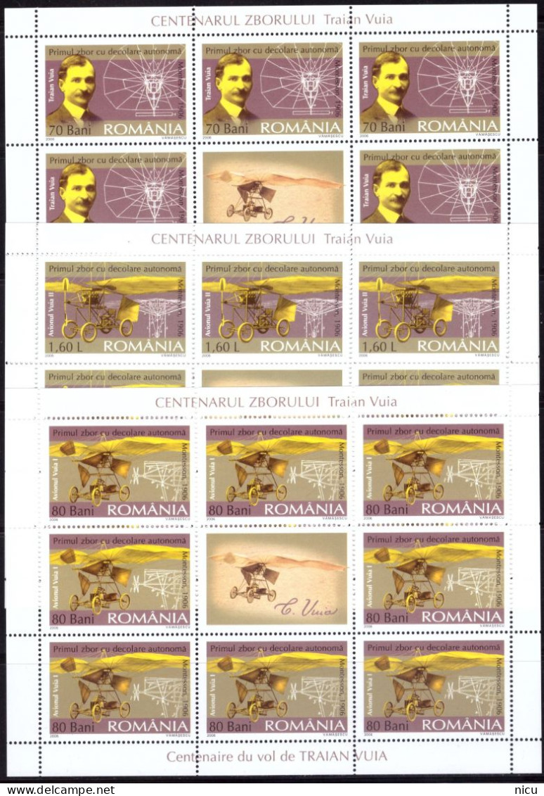 2006 - CENTENARY TRAIAN VUIA FLIGHT - Blocks With 8 Stamps And Label - Neufs