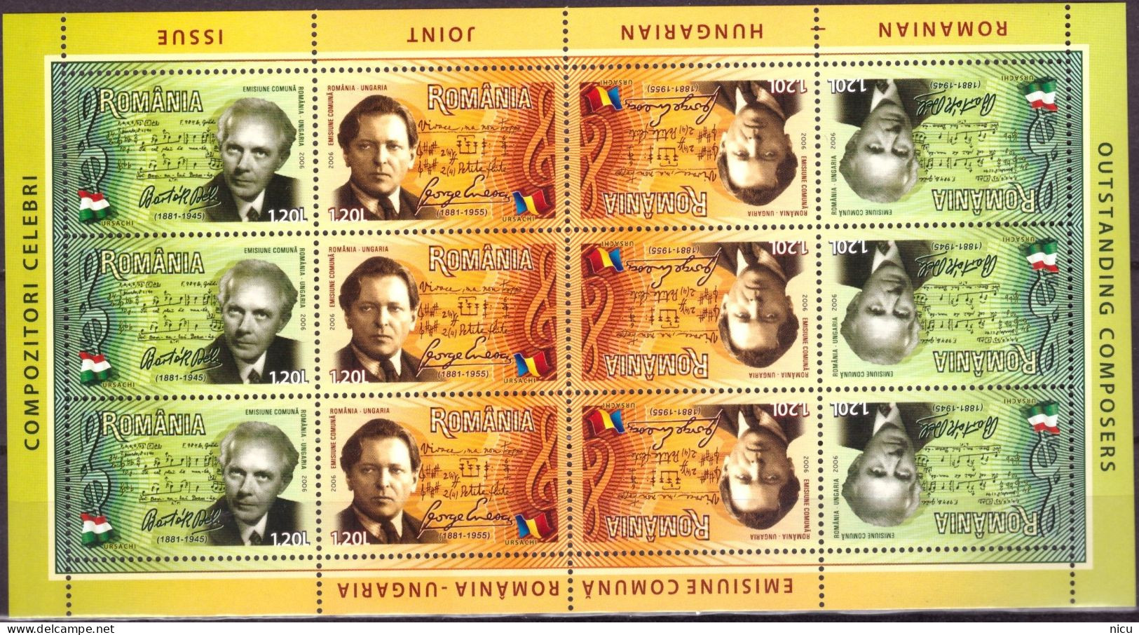 2006 - MUSIC - JOIN ISSUE ROMANIA - HUNGARY, FAMOUS COMPOSERS - Two Different Blocks With 12 Stamps And 2 Labels - Ongebruikt