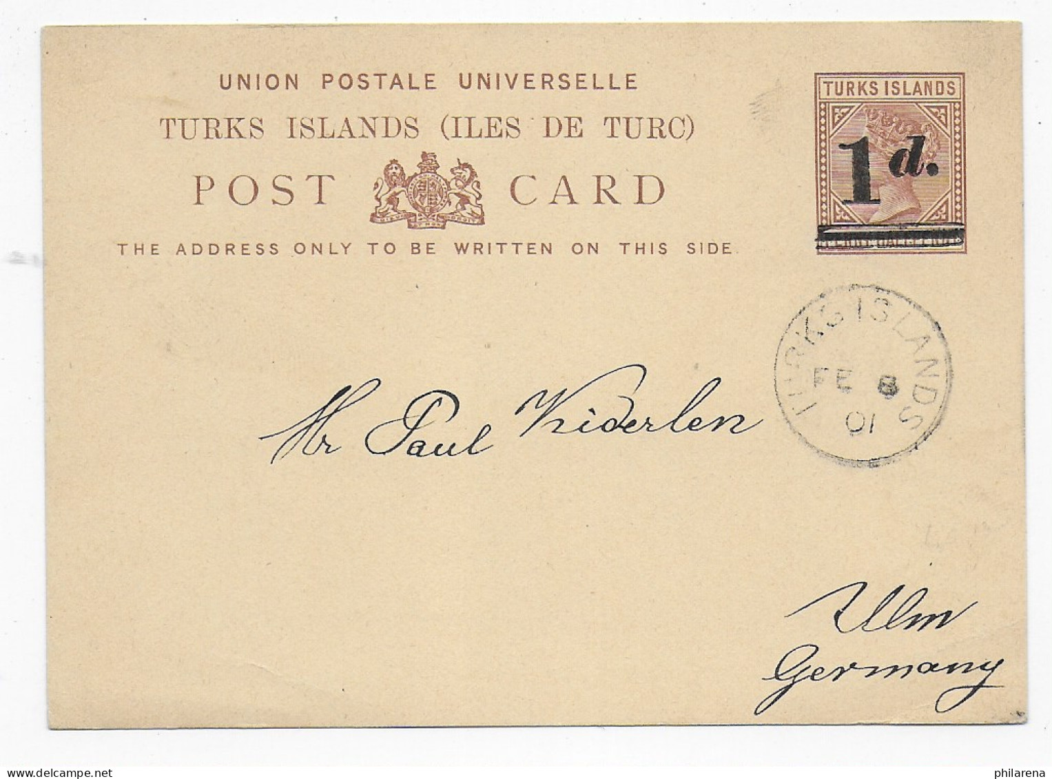 Post Card Turks Islands To Ulm/Bermany, 1901, No Text - Turks And Caicos
