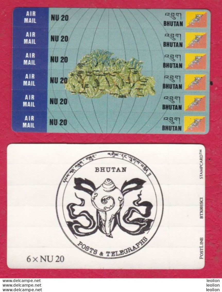 BHUTAN 1994 Stampcard 6x 20 Nu Stamps Map Of Bhutan & Bhutanese Flag Bhoutan - Bhutan