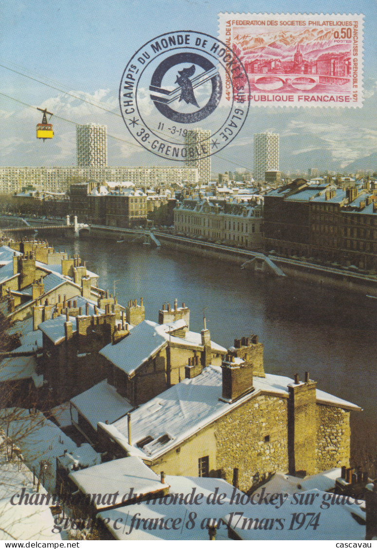 Carte  FRANCE    Championnat   Du  Monde   De   HOCKEY  SUR  GLACE     GRENOBLE   1974 - Jockey (sobre Hielo)